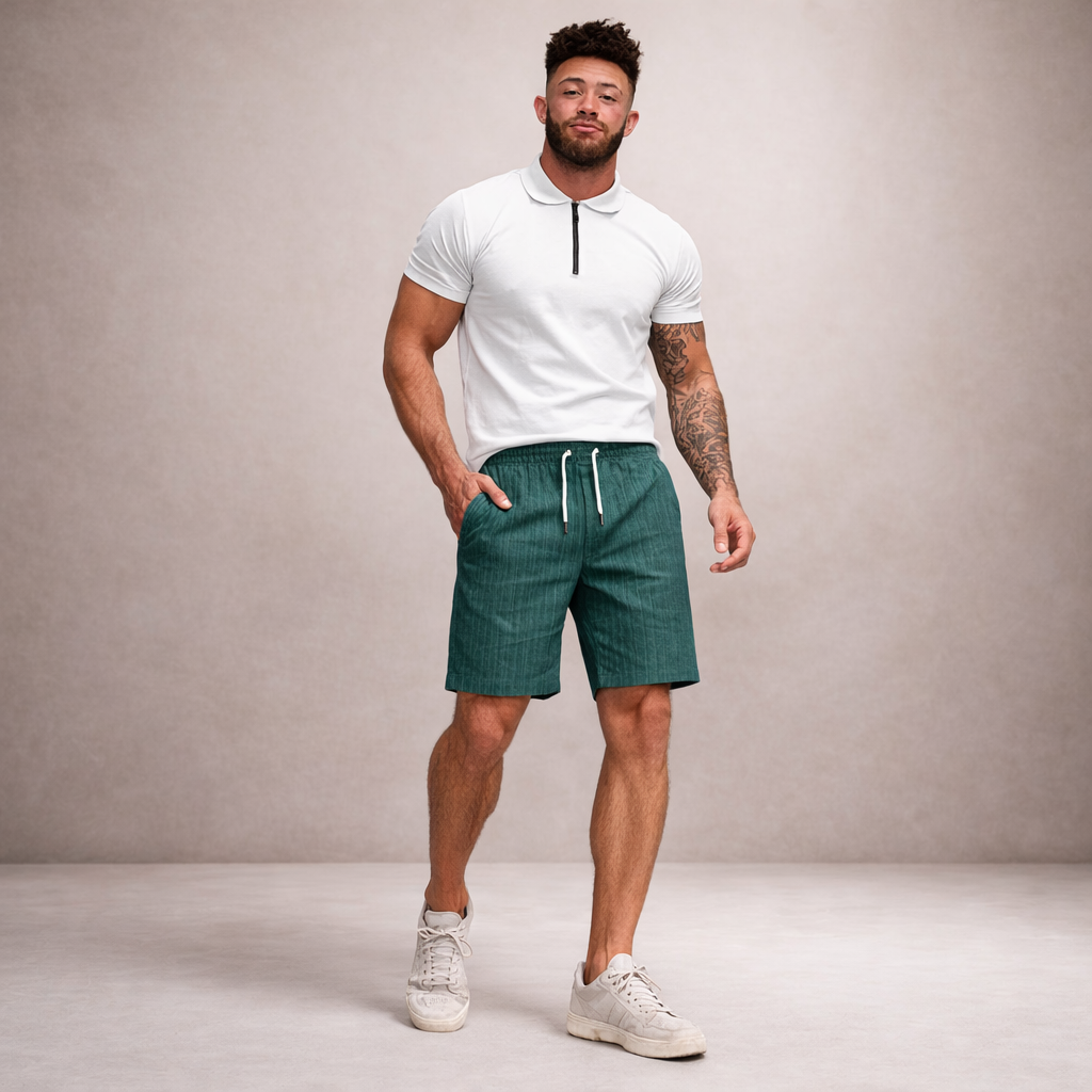 Men's drawstring pinstripe summer shorts