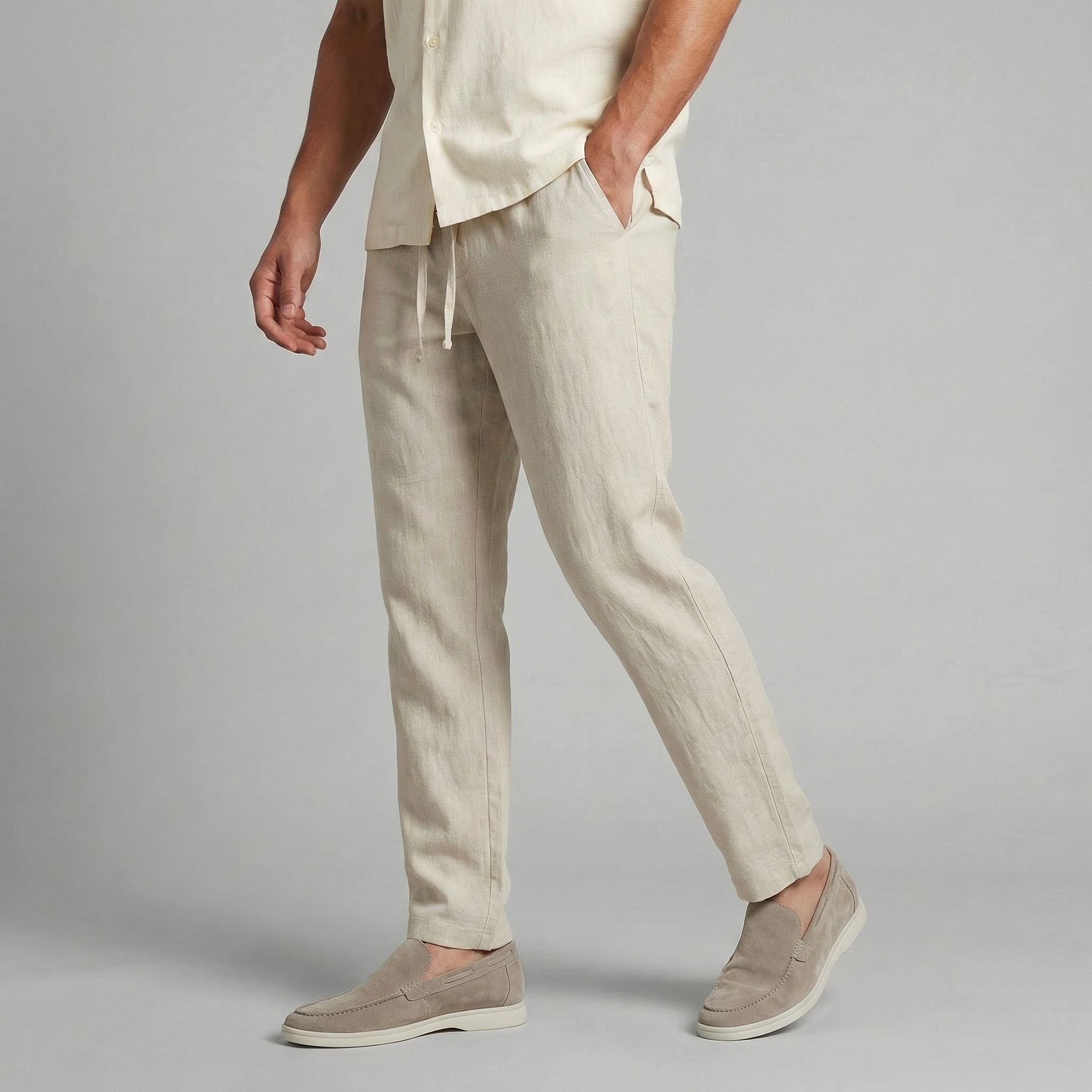 Men's drawstring tapered summer trousers