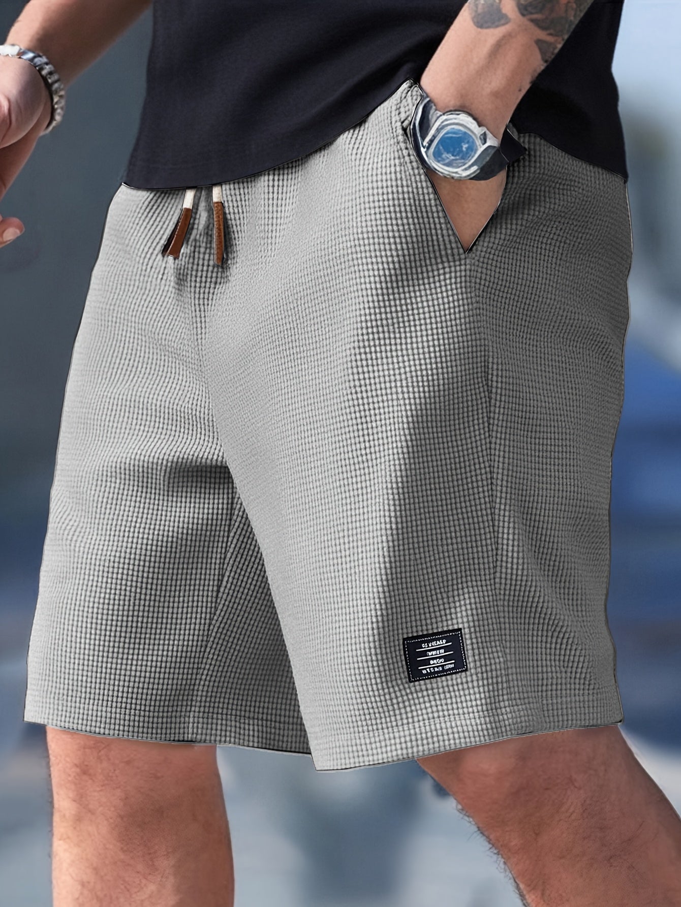 Men's drawstring waffle-texture summer shorts