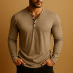 Men's long sleeve button-front henley