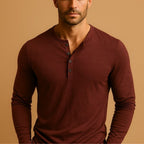 Men's long sleeve button-front henley