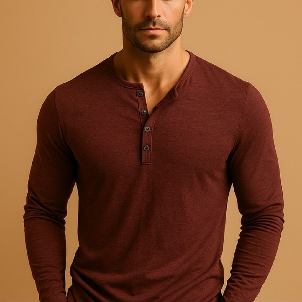 Men's long sleeve button-front henley
