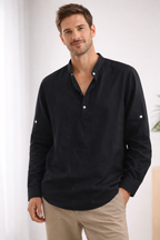 Men's long sleeve henley collar summer shirt