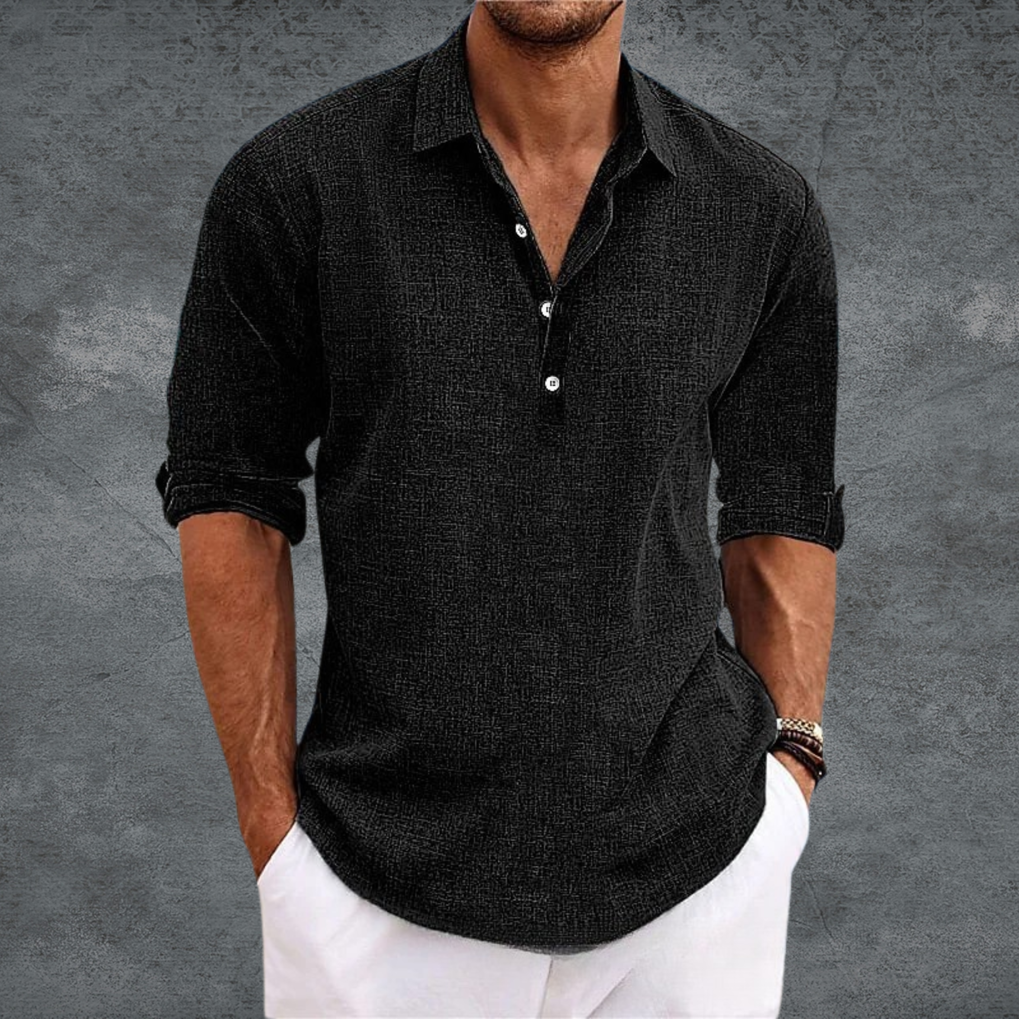 Men's long sleeve open collar henley shirt