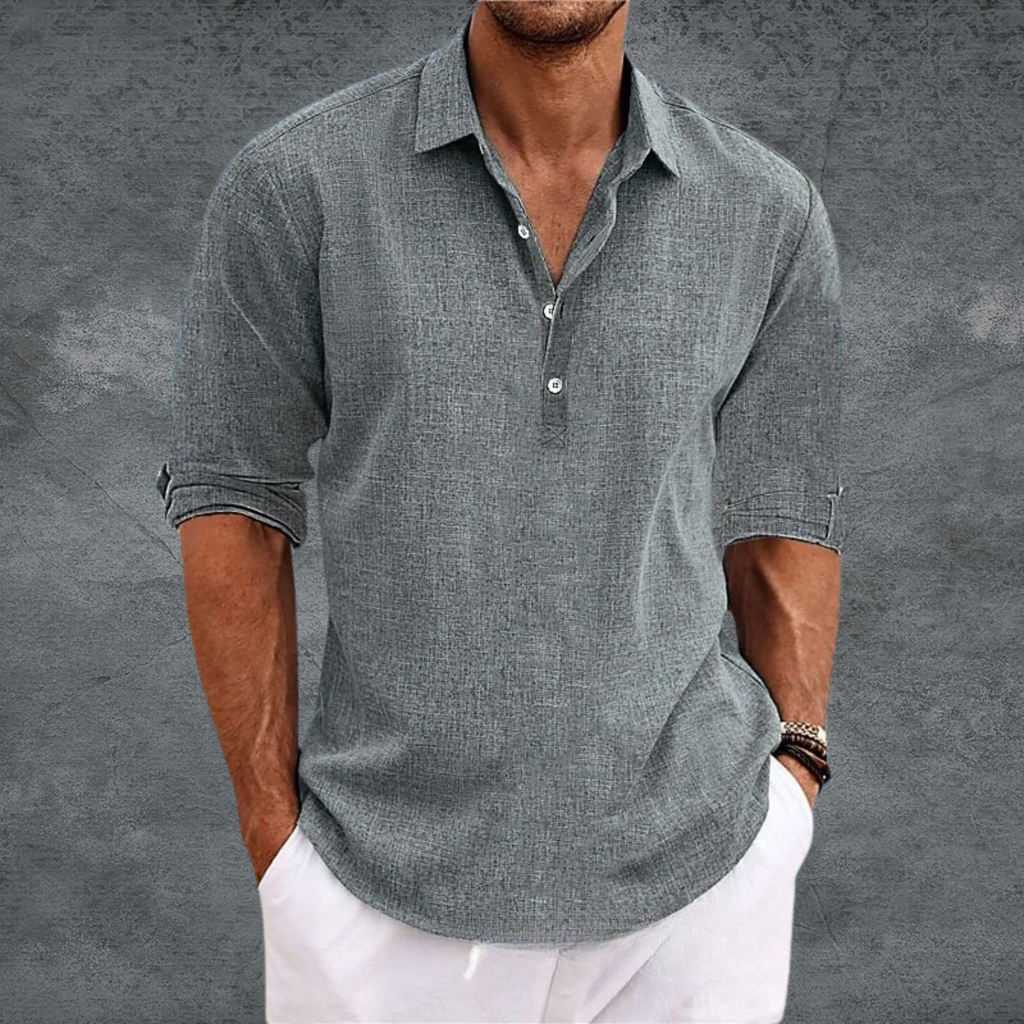 Men's long sleeve open collar henley shirt