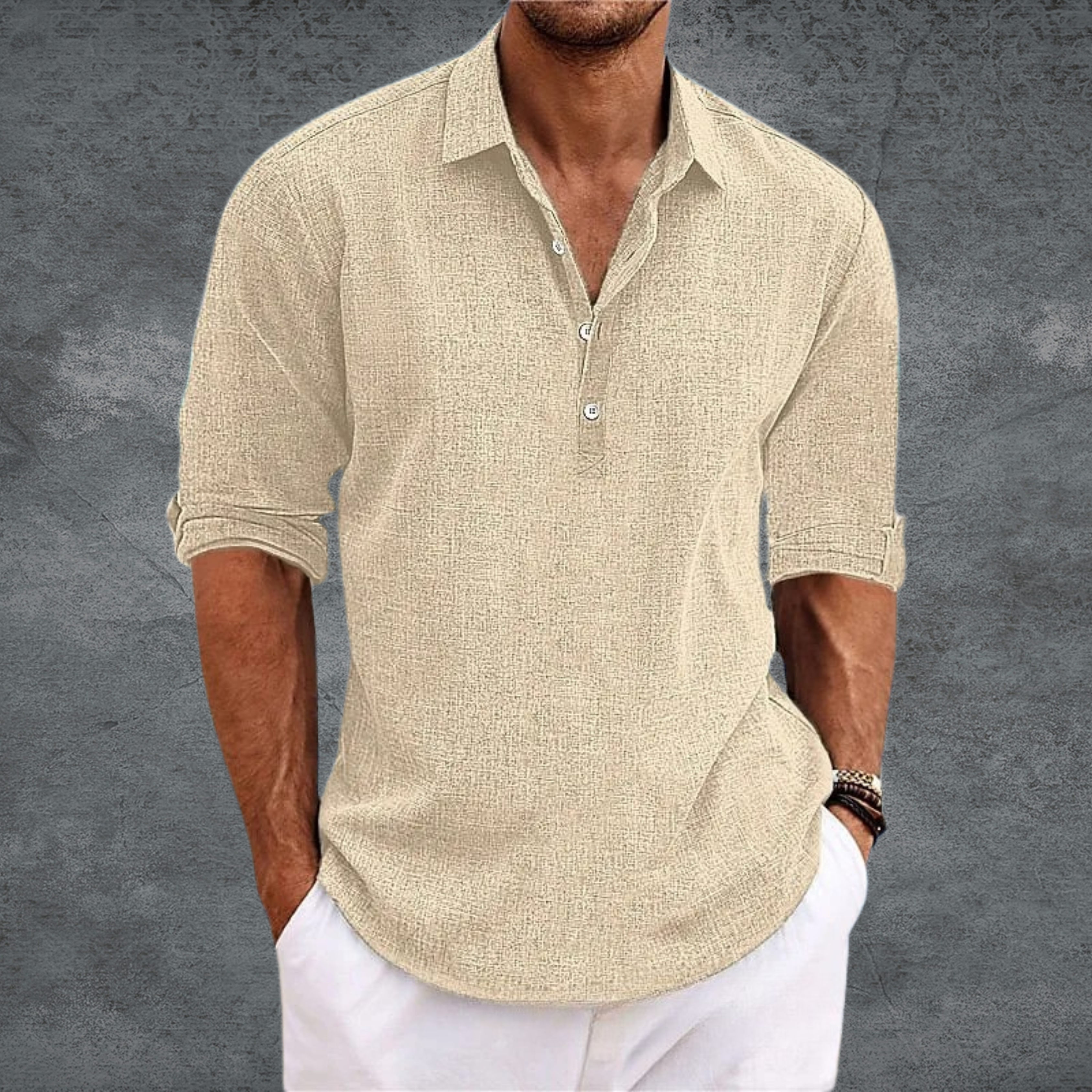 Men's long sleeve open collar henley shirt