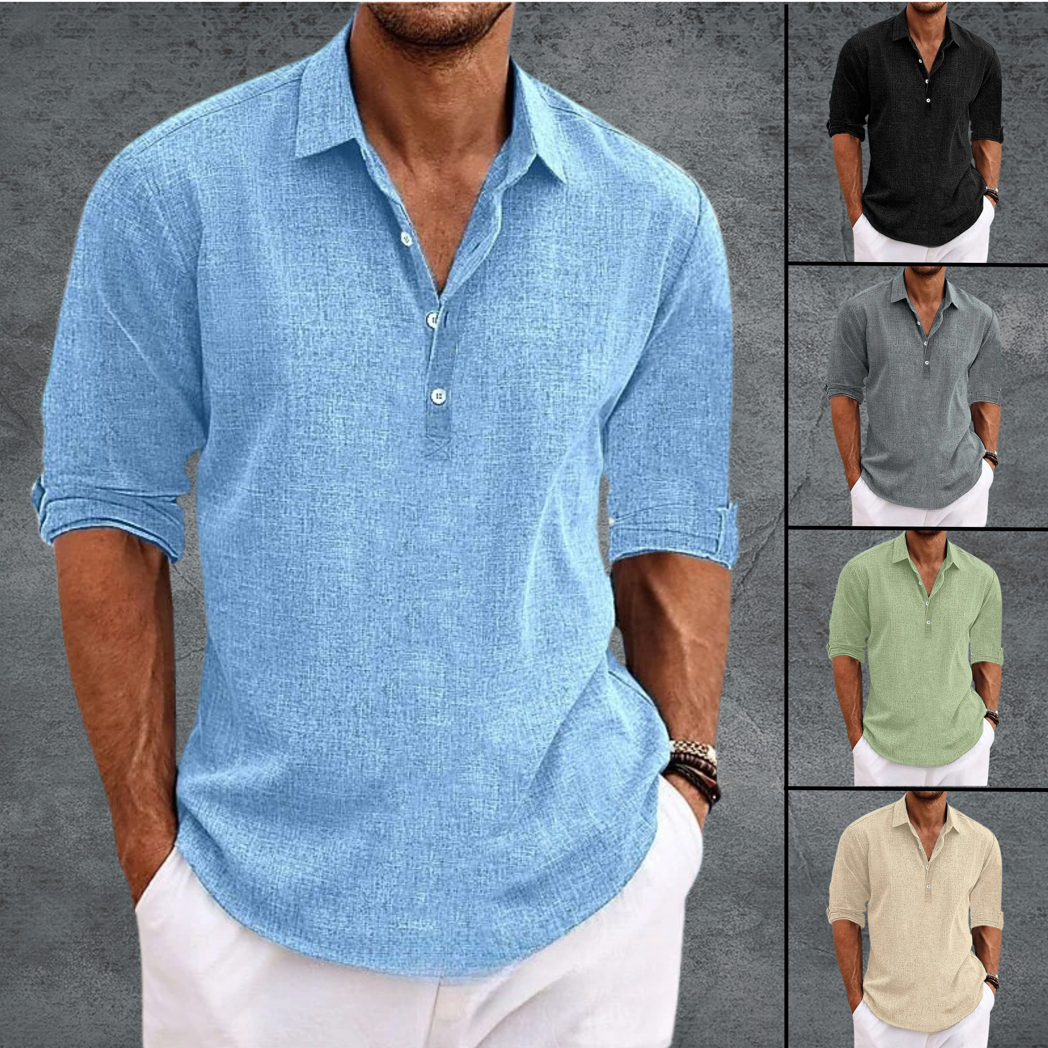 Men's long sleeve open collar henley shirt