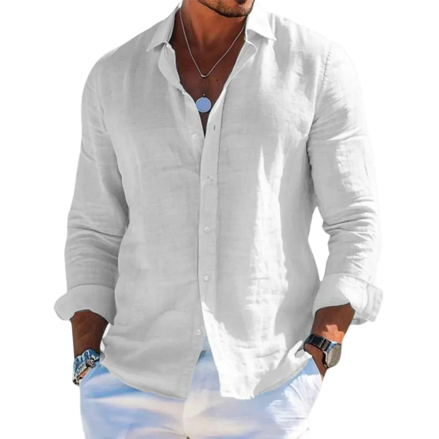 Men's long-sleeve blouse with collar and button-up front
