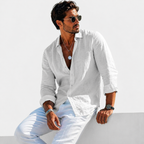 Men's long-sleeve blouse with collar and button-up front
