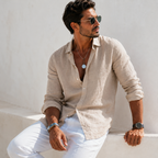 Men's long-sleeve blouse with collar and button-up front