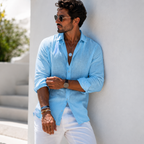 Men's long-sleeve blouse with collar and button-up front