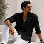 Men's long-sleeve blouse with collar and button-up front