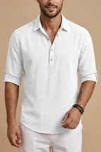 Men's long-sleeve blouse with half-button placket