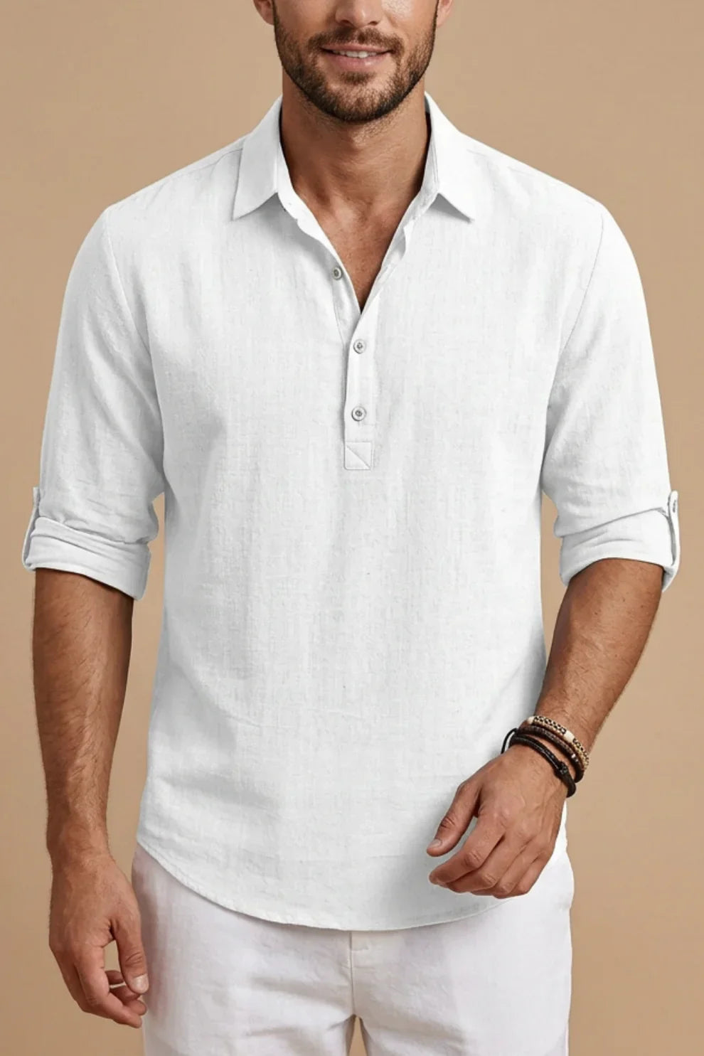 Men's long-sleeve blouse with half-button placket