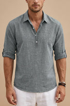 Men's long-sleeve blouse with half-button placket