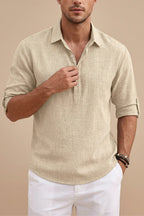 Men's long-sleeve blouse with half-button placket