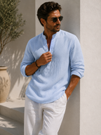 Men's long-sleeve henley with stand collar