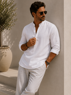 Men's long-sleeve henley with stand collar