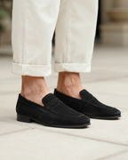 Men's penny loafers with moccasin seam and slip-on construction