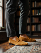 Men's penny loafers with moccasin seam and slip-on construction