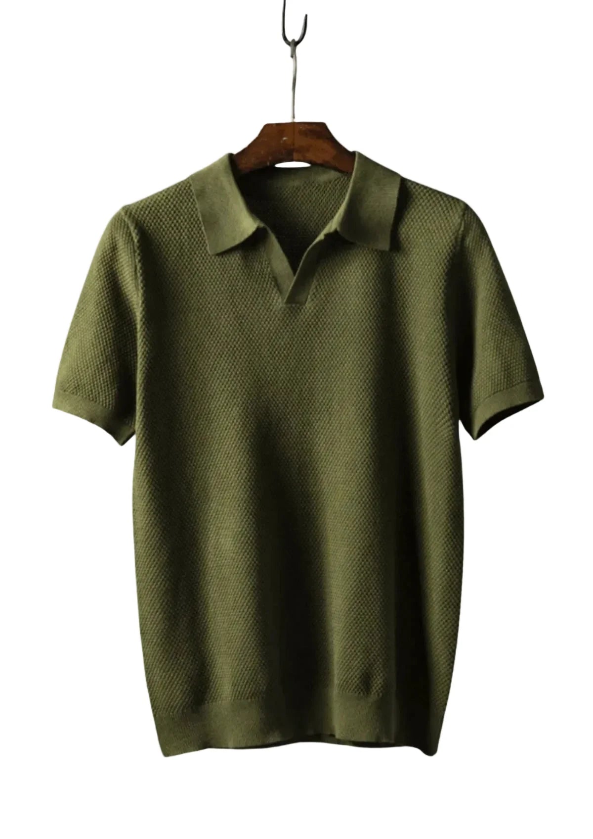 Men's short-sleeve polo shirt with textured knit and collar