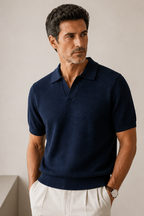 Men's short-sleeve polo shirt with textured knit and collar