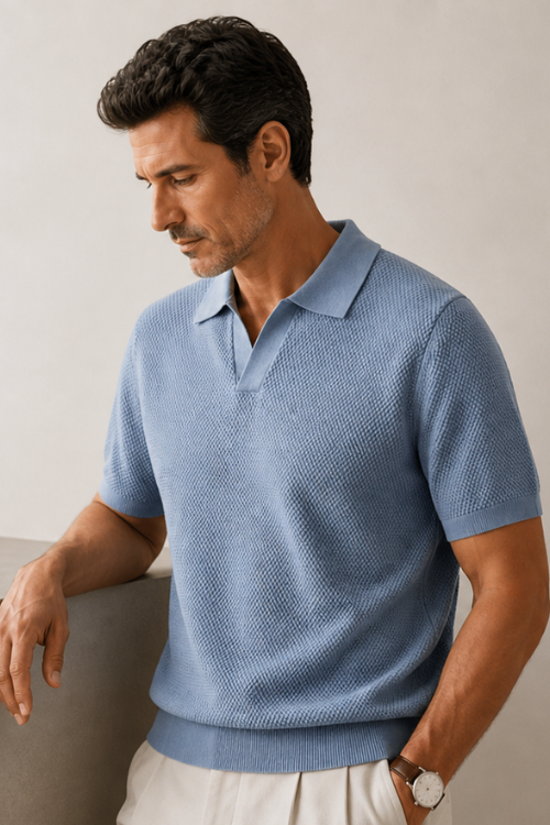 Men's short-sleeve polo shirt with textured knit and collar