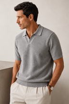 Men's short-sleeve polo shirt with textured knit and collar
