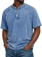 Men's short sleeve washed henley t-shirt