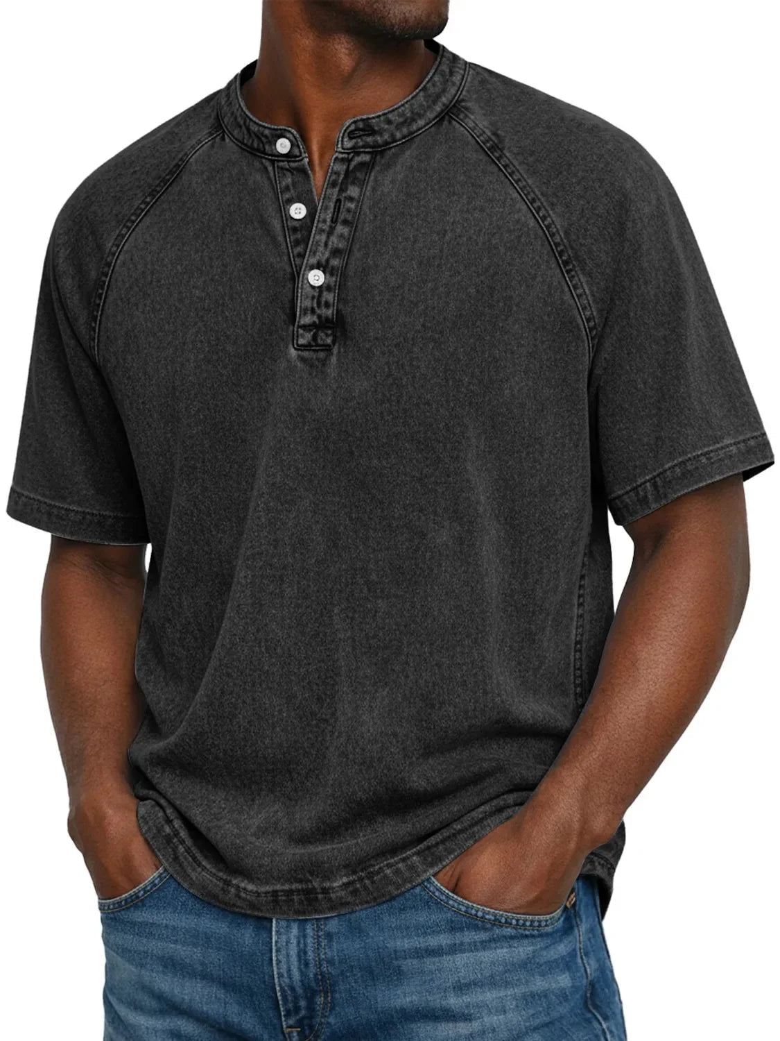 Men's short sleeve washed henley t-shirt