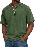 Men's short sleeve washed henley t-shirt