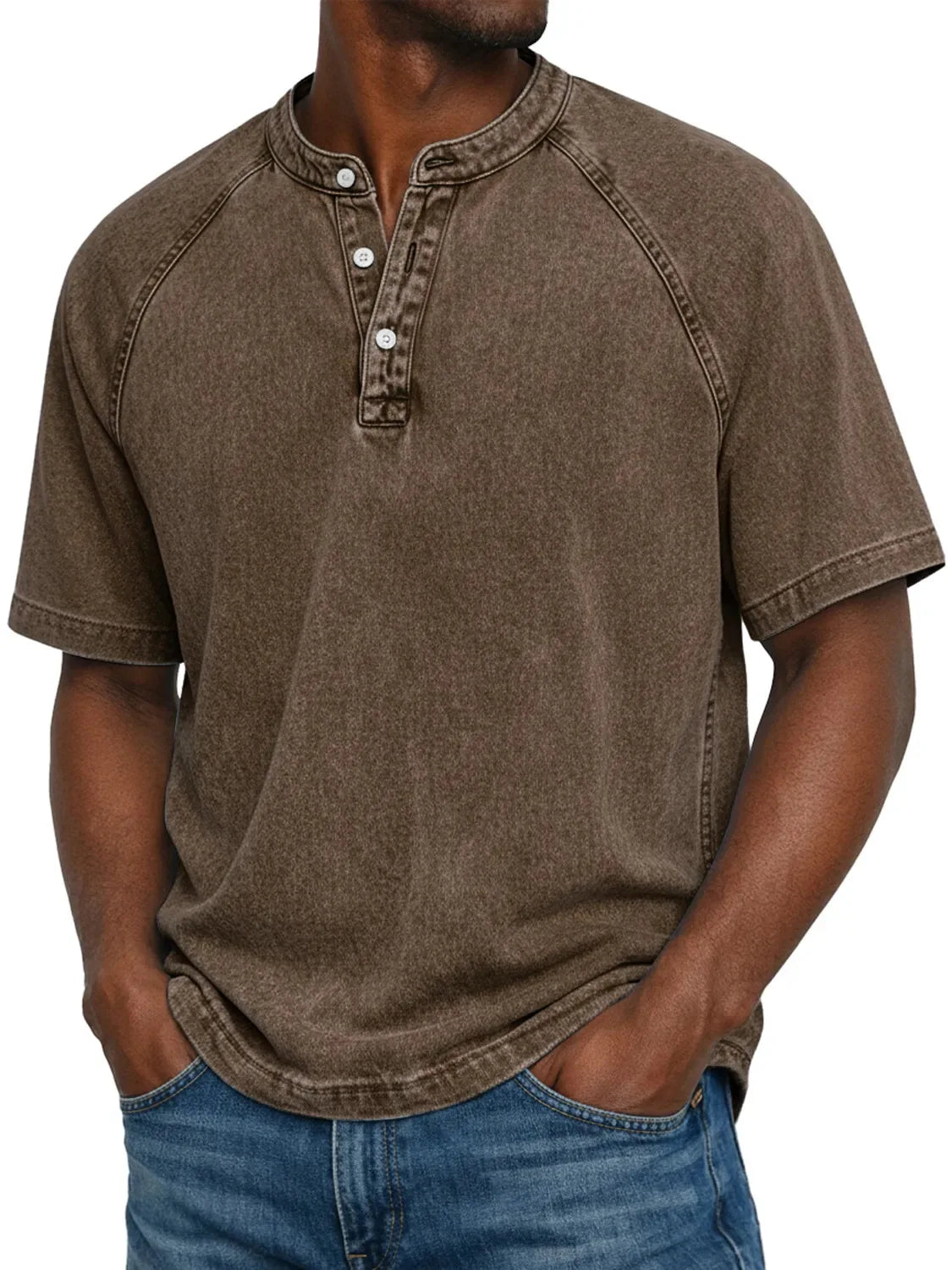 Men's short sleeve washed henley t-shirt