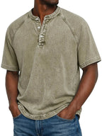 Men's short sleeve washed henley t-shirt