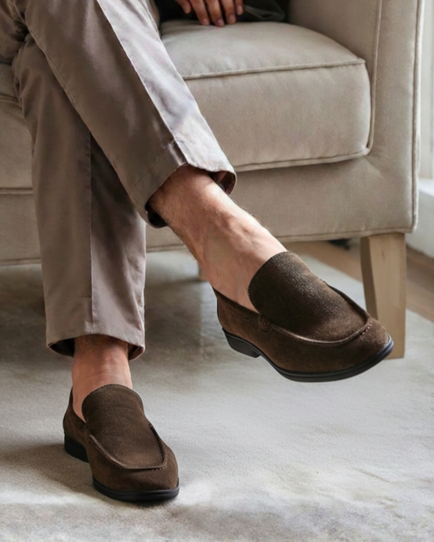 Men's slip-on loafers with black soles