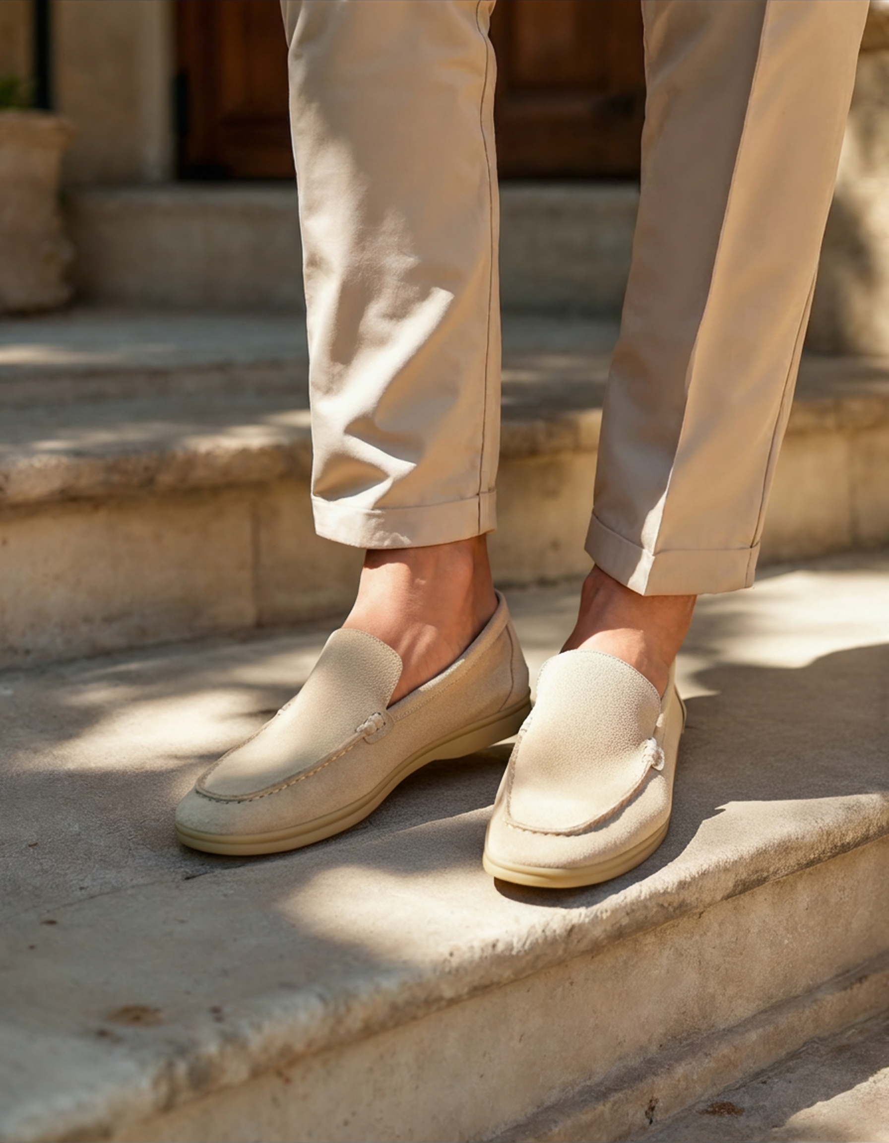 Men's slip-on loafers with moccasin toe and low heel