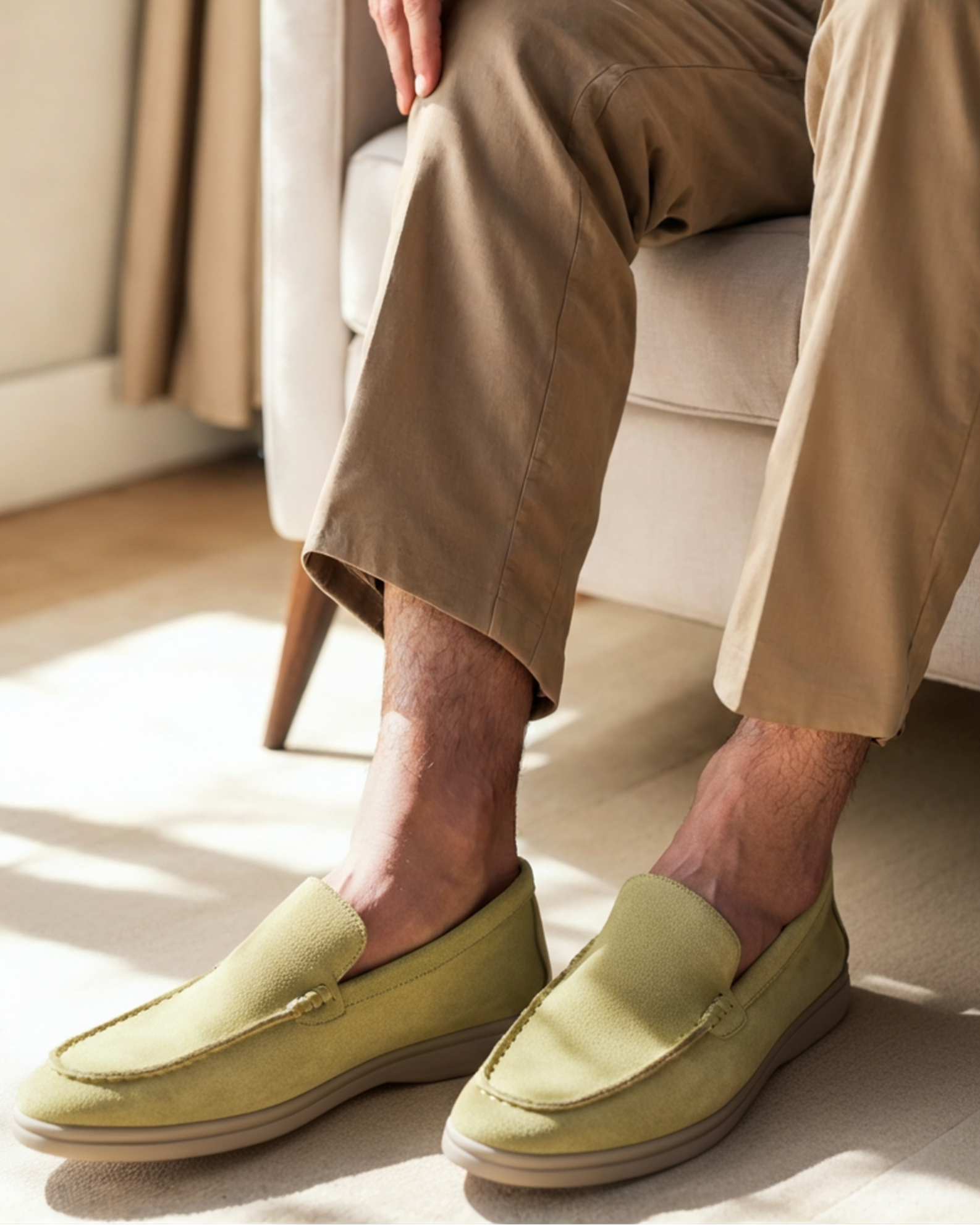 Men's slip-on loafers with moccasin toe and low heel