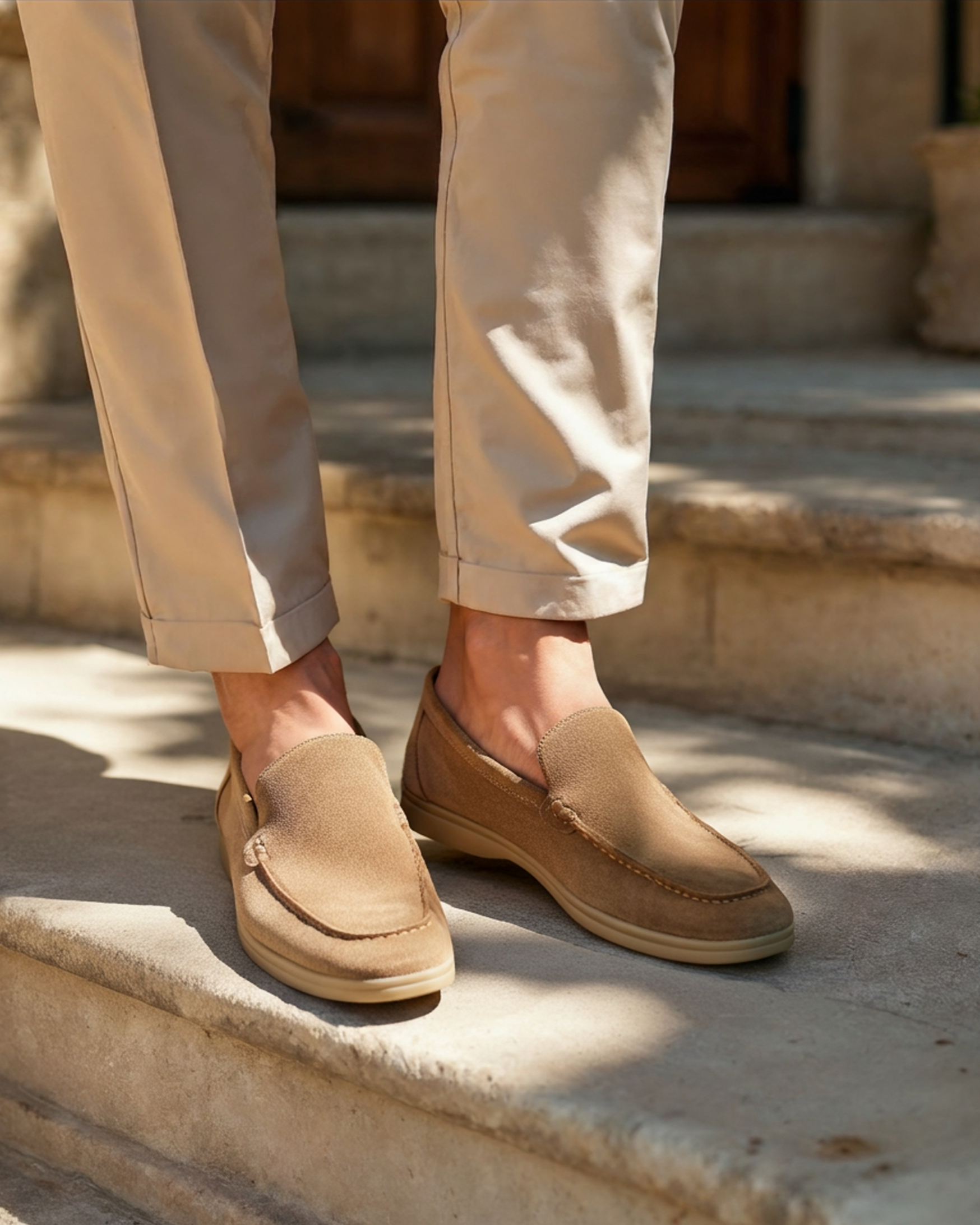 Men's slip-on loafers with moccasin toe and low heel