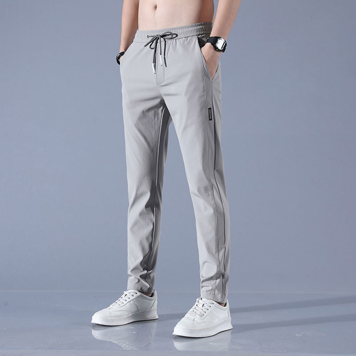 Men's straight leg drawstring summer trousers