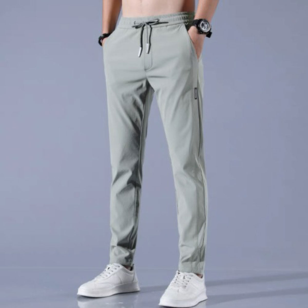 Men's straight leg drawstring summer trousers