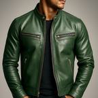 Men's zip-front band collar biker jacket
