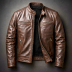 Men's zip-front band collar biker jacket