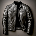 Men's zip-front band collar biker jacket