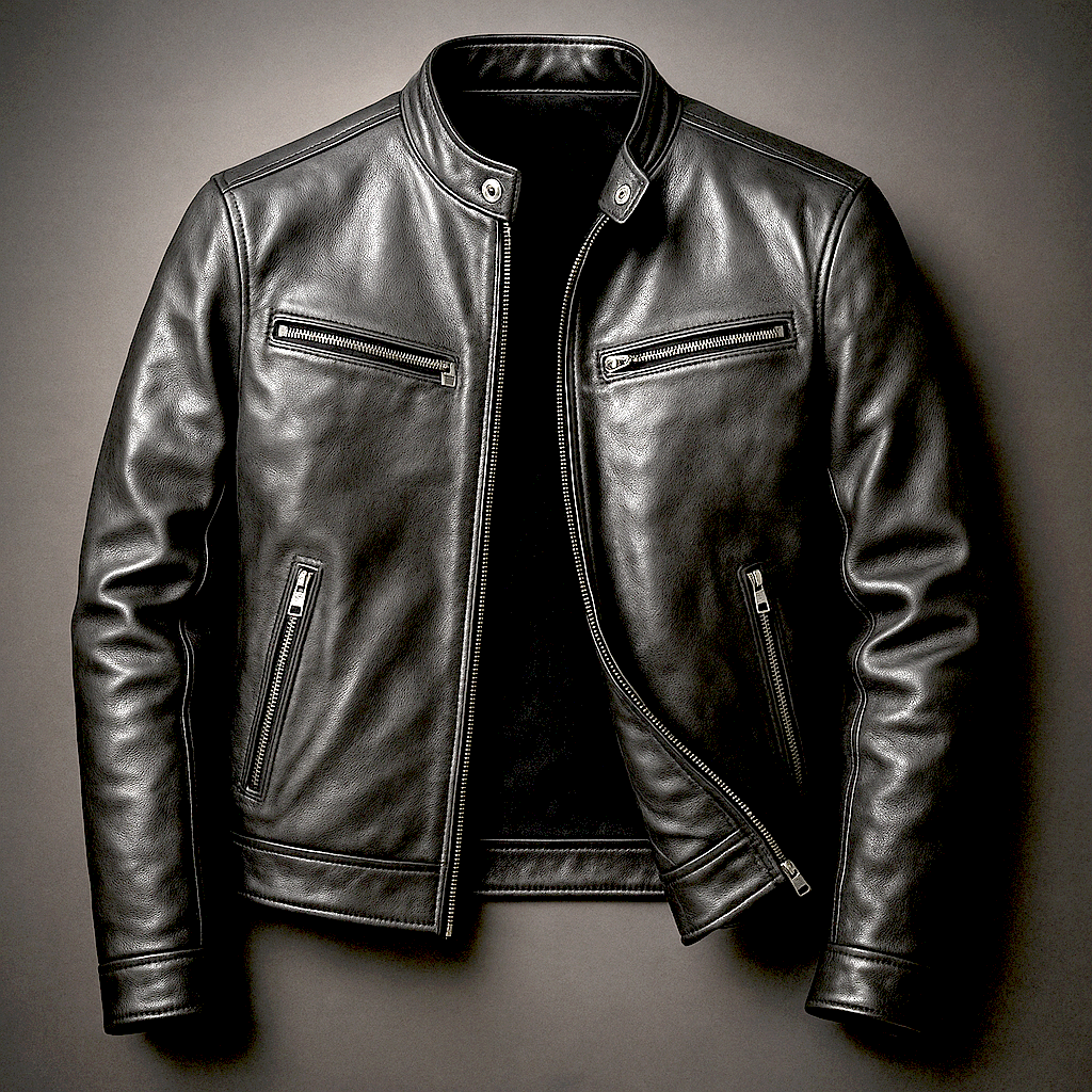 Men's zip-front band collar biker jacket