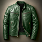 Men's zip-front band collar biker jacket