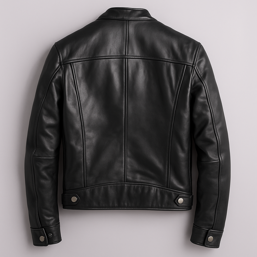 Men's zip-front band collar biker jacket