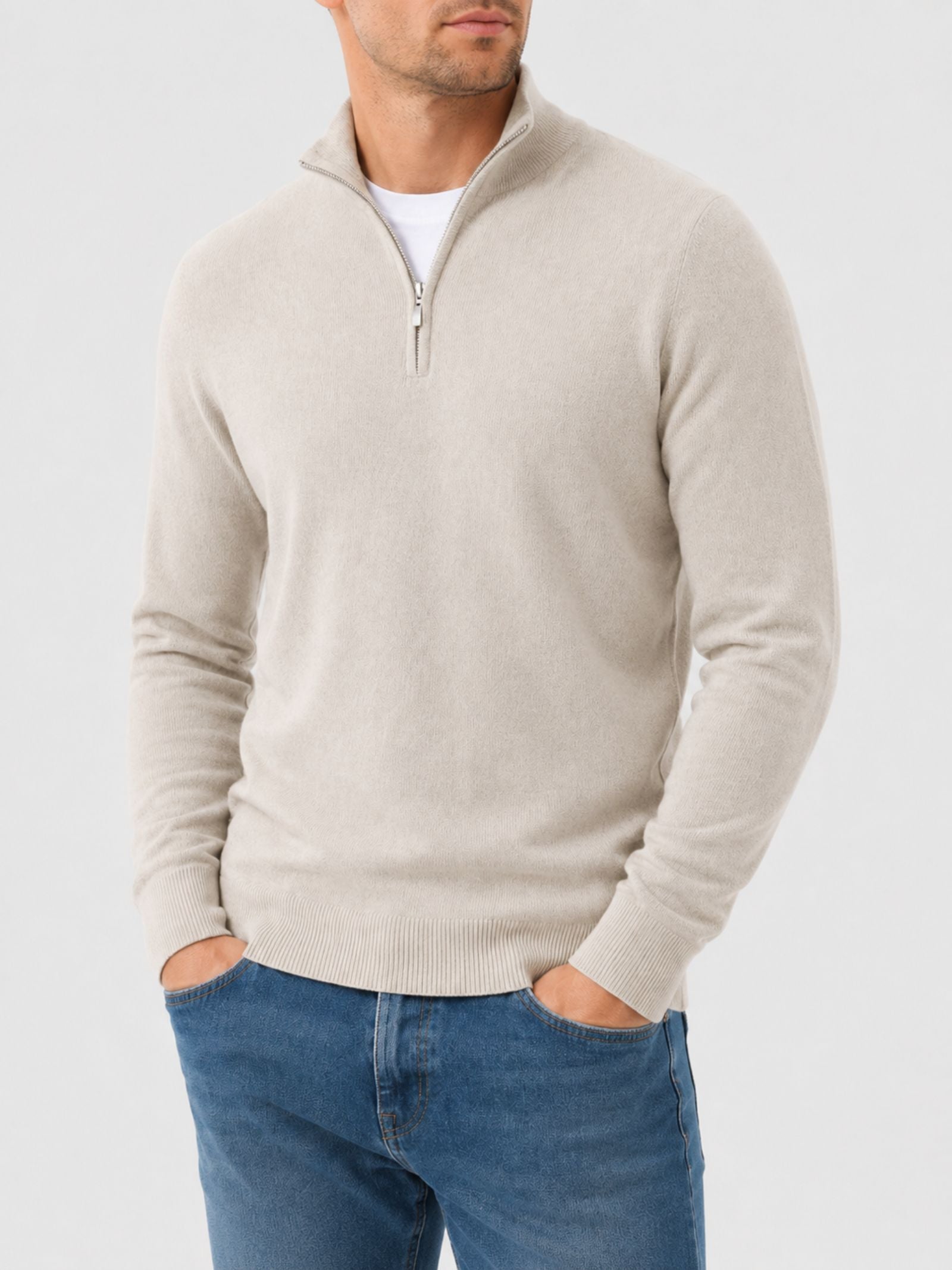 Men's zip-front long sleeve autumn sweater