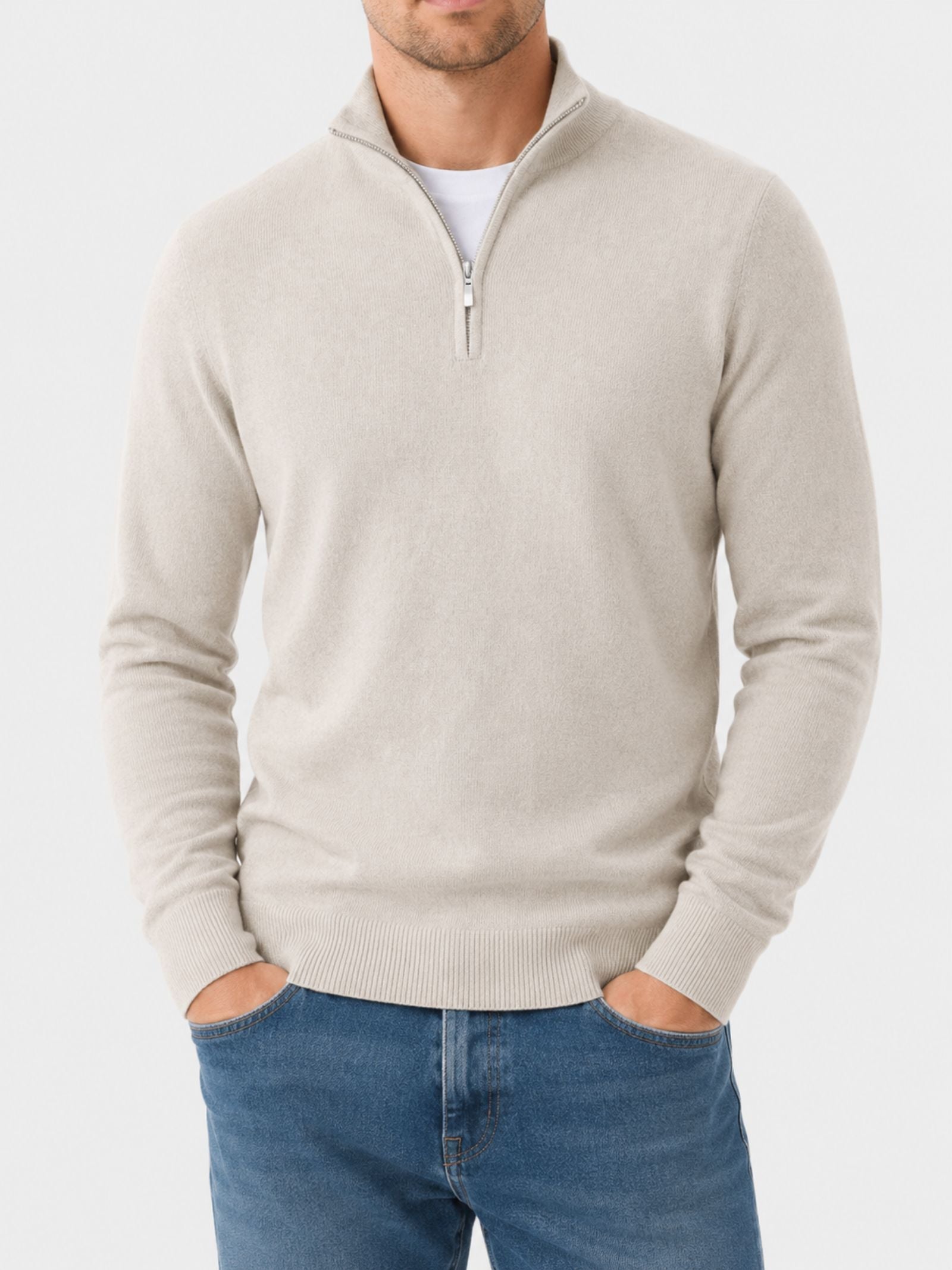 Men's zip-front long sleeve autumn sweater