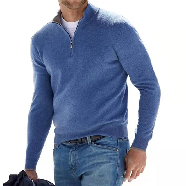 Men's zip-front long sleeve autumn sweater
