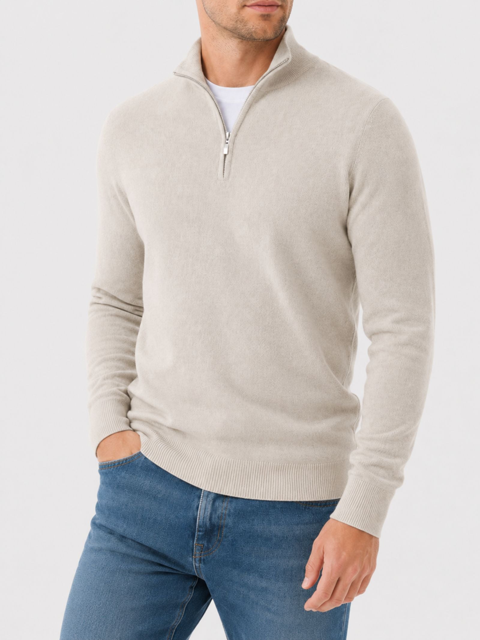 Men's zip-front long sleeve autumn sweater