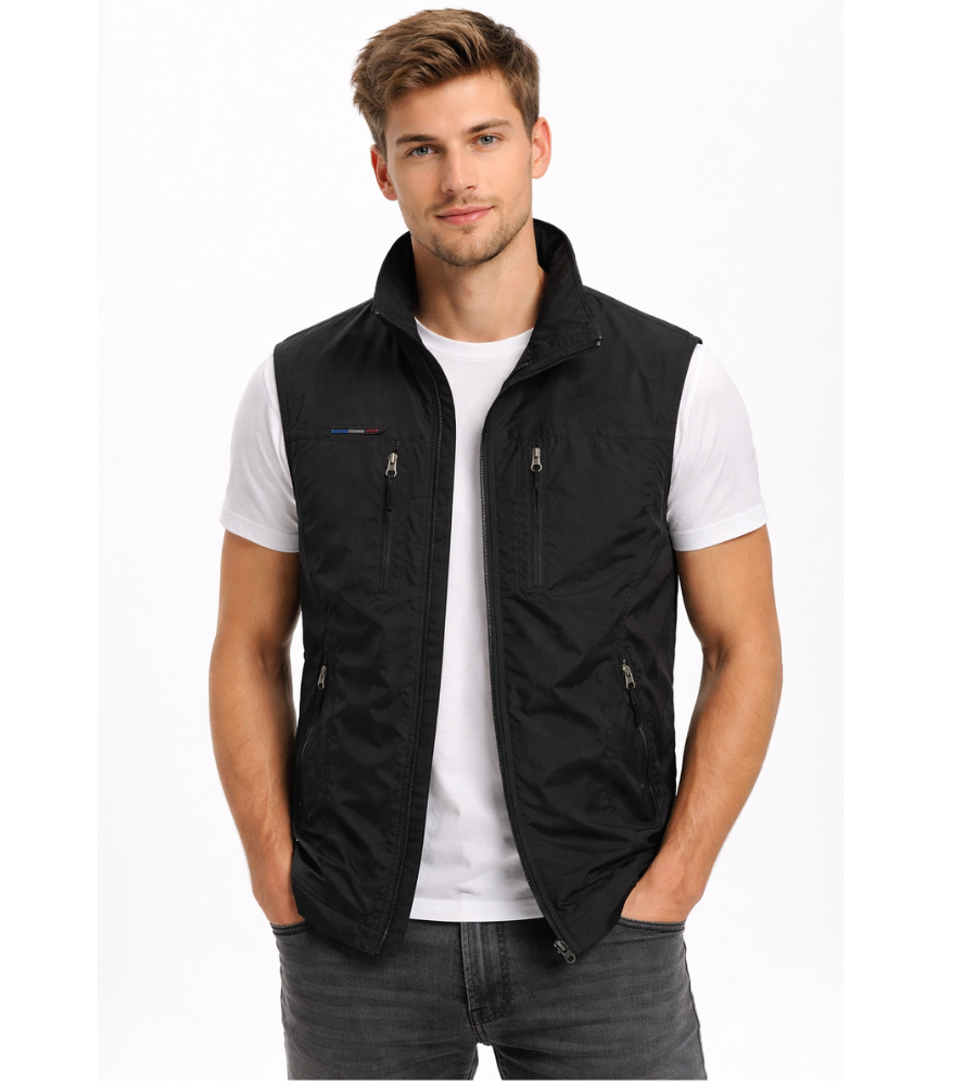 Men's zip-front stand-collar outdoor gilet